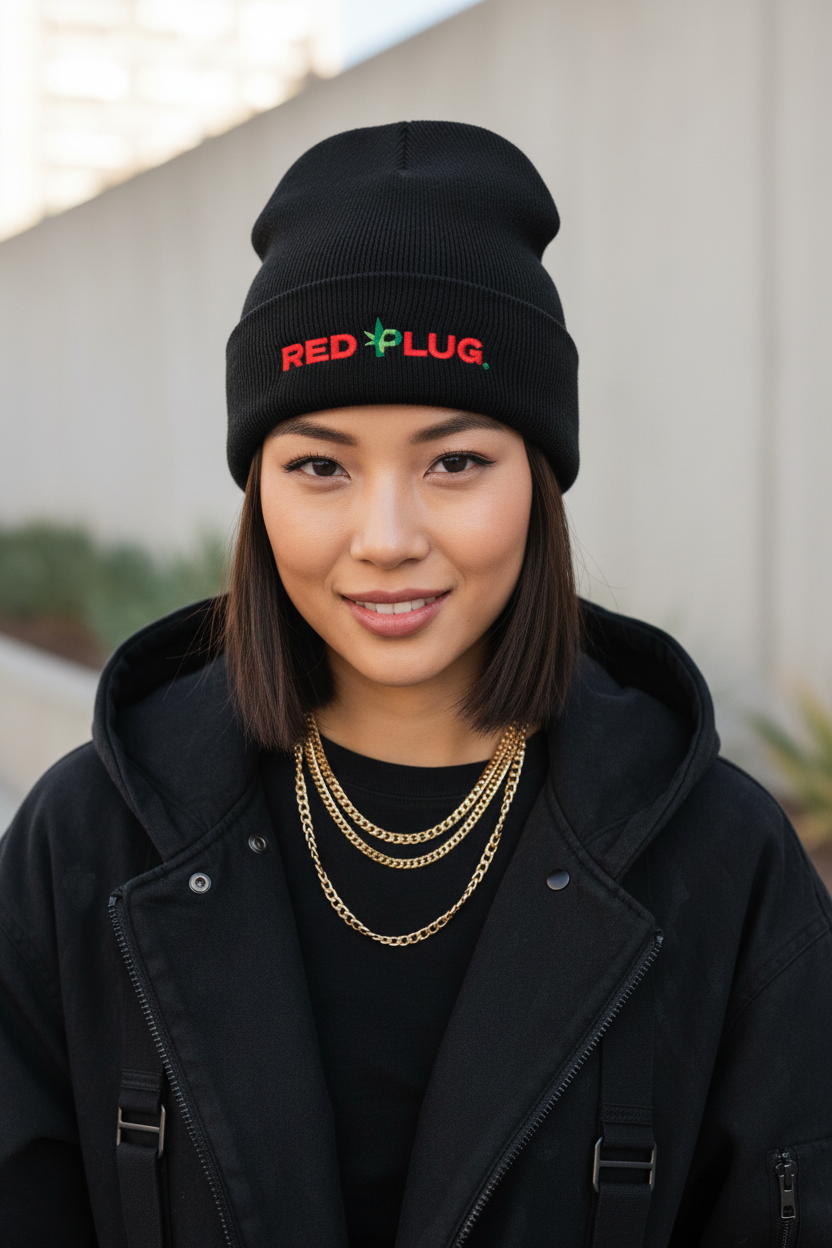 Red Plug Beanie - Asian Model