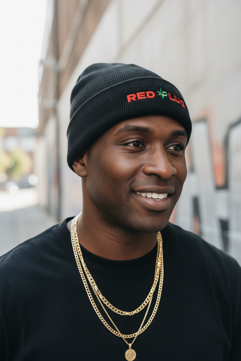 Red Plug Beanie - African American Male