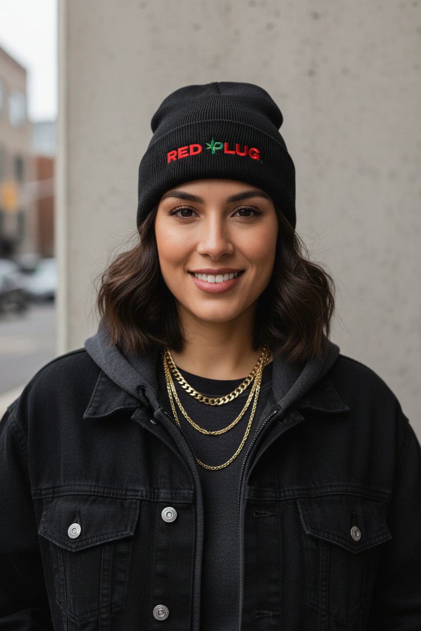 Red Plug Beanie - Hispanic Model